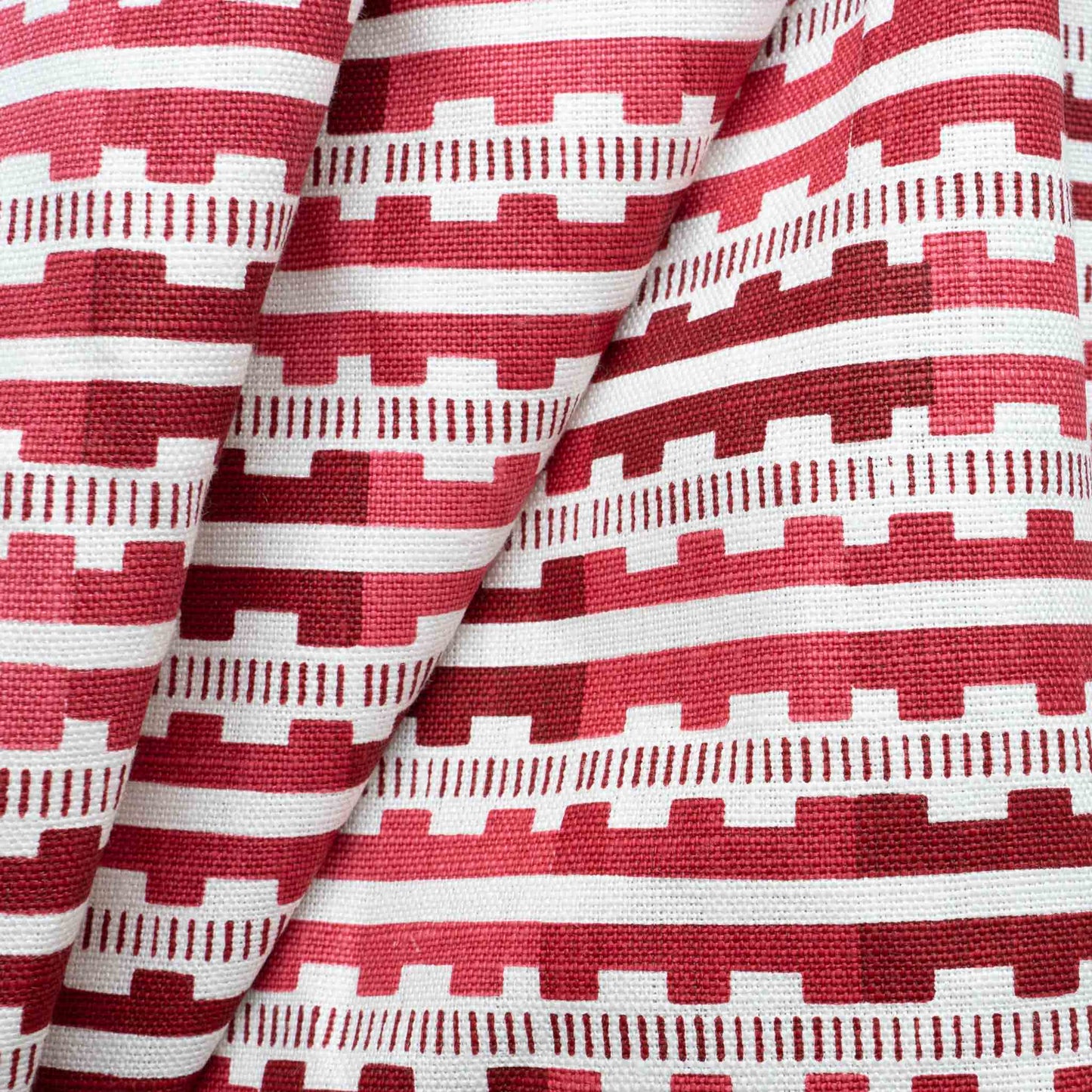Cathy Nordstrøms Marianne Fabric in red. 100 % Linen fabric for headboards, pillows, seating cushions.