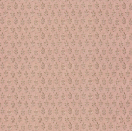 Headboard in a small scaled floral pattern on a blush pink backdrop, here shown in full width.