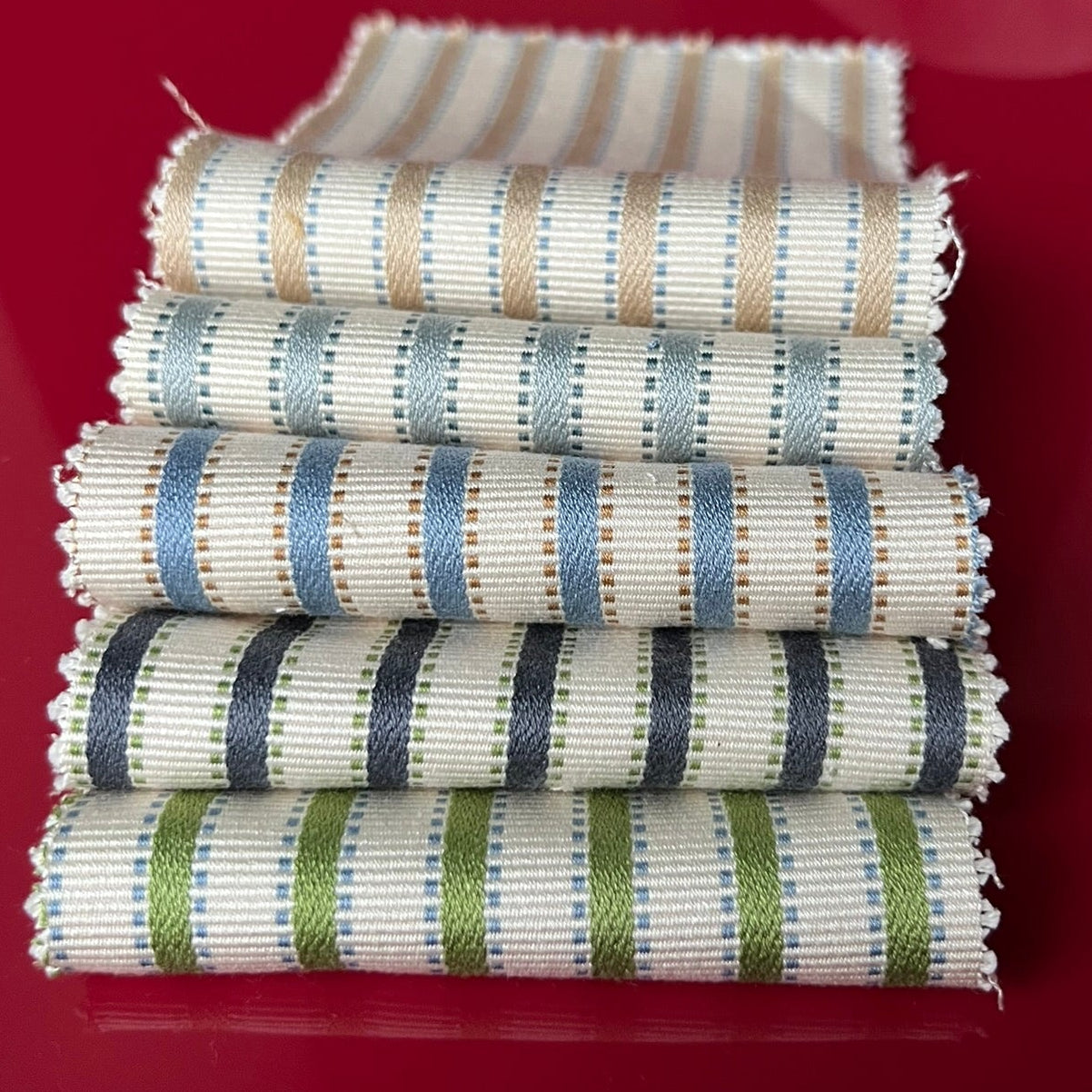 Agathe Stripes from Manuel Canovas in Blues, green and beige