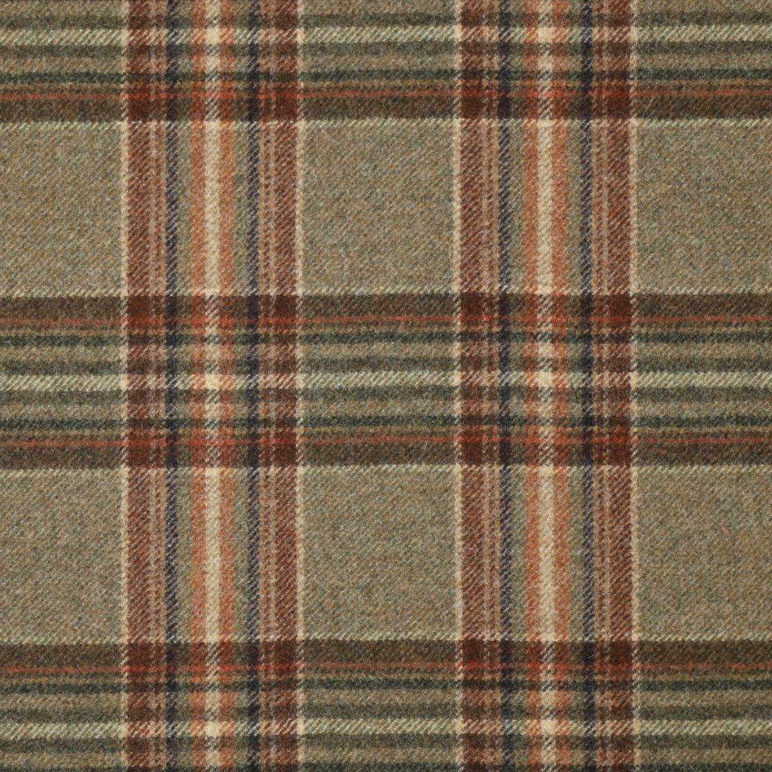 Plaid fabric pattern with brown, beige, and red colors