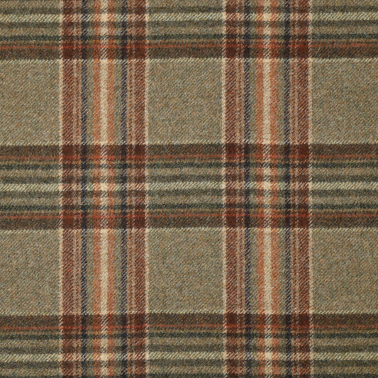 Plaid fabric pattern with brown, beige, and red colors