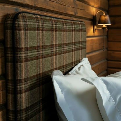 Headboard in checkerd wool. Perfect for mountain cabins or lodges. 