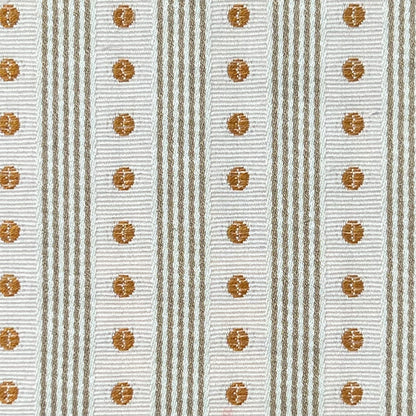 Textile pattern with brown circular designs on a striped background