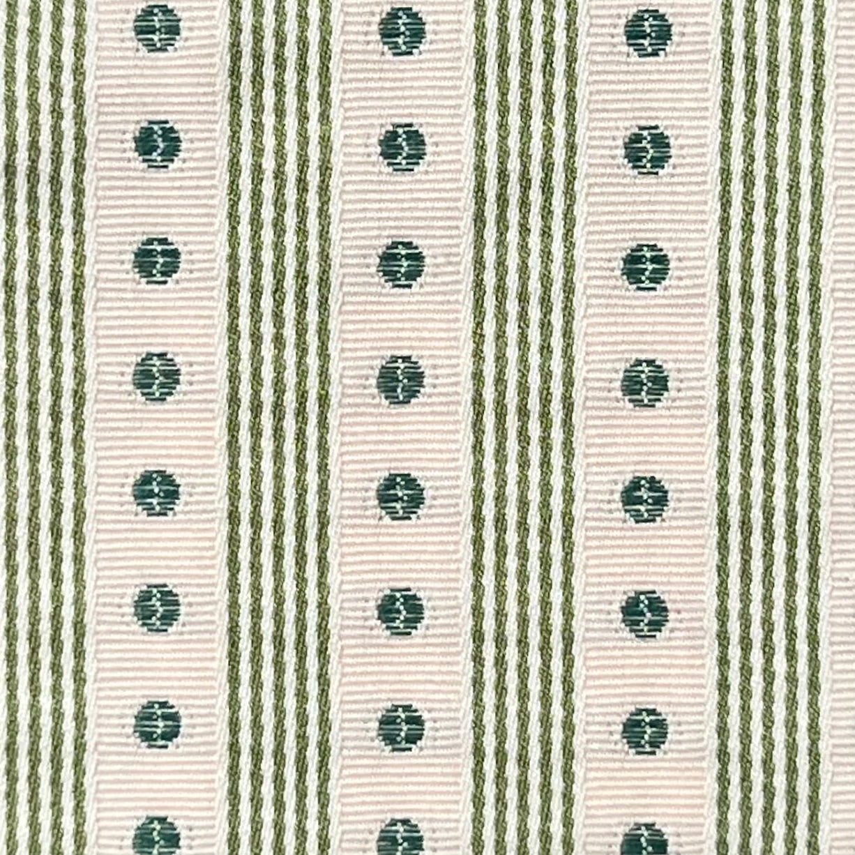 Textile with green and white striped pattern