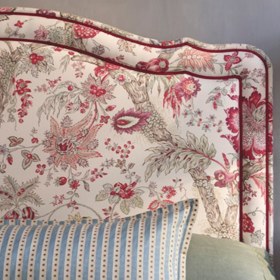 Floral and striped patterned fabric with a soft focus background