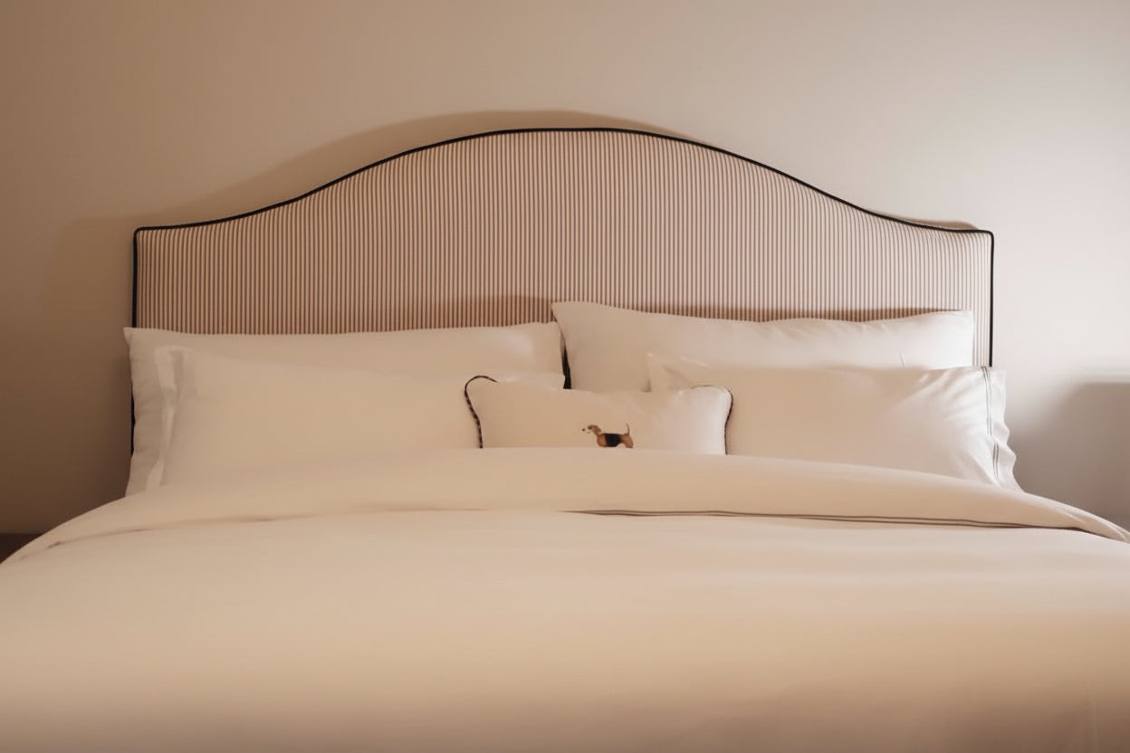 Sengegavl Brun Ian Manking Ticking Stripe 1 Brun med brun velour piping