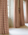 Ikat Striper Paxton James Hare Sengegavl Headboard Red Gold Curtains