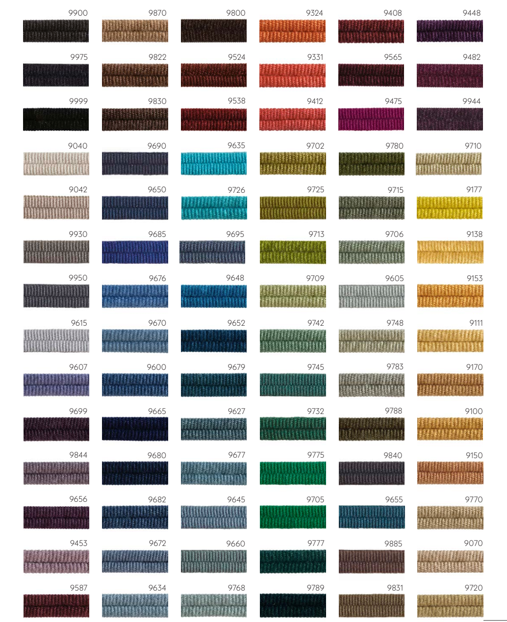 The piping map from Houles gives a great variety of color to choose from. This high quality piping will outline the shape of your custom headboard. 