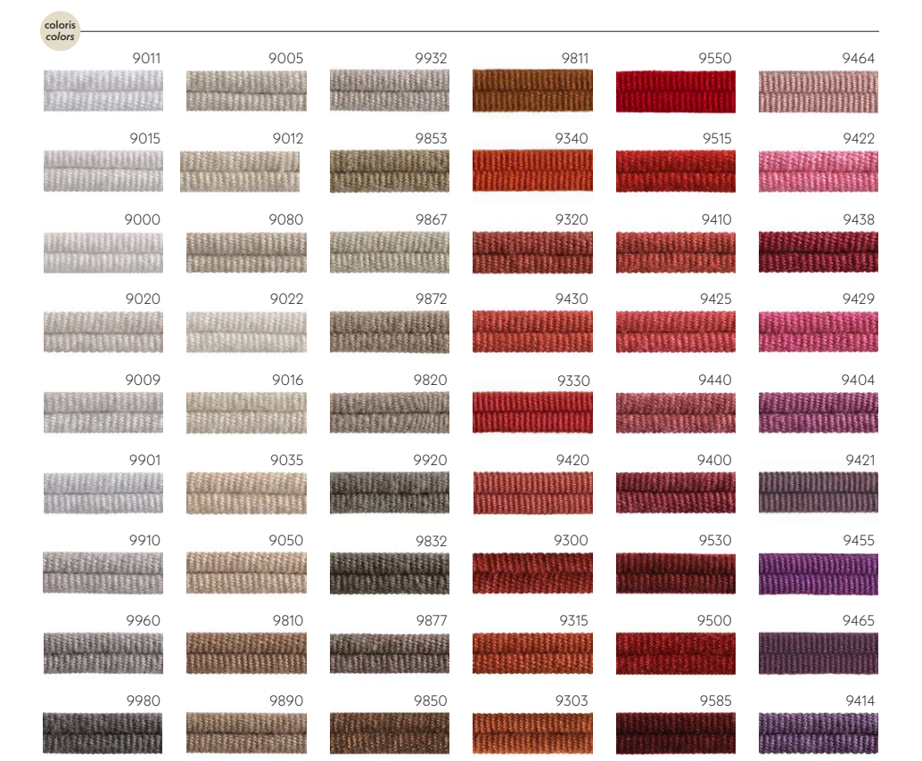 The piping map from Houles gives a great variety of color to choose from. This high quality piping will outline the shape of your bespoke headboard. 