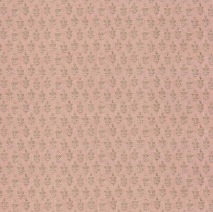 Headboard in a small scaled floral pattern on a blush pink backdrop, here shown in full width. 
