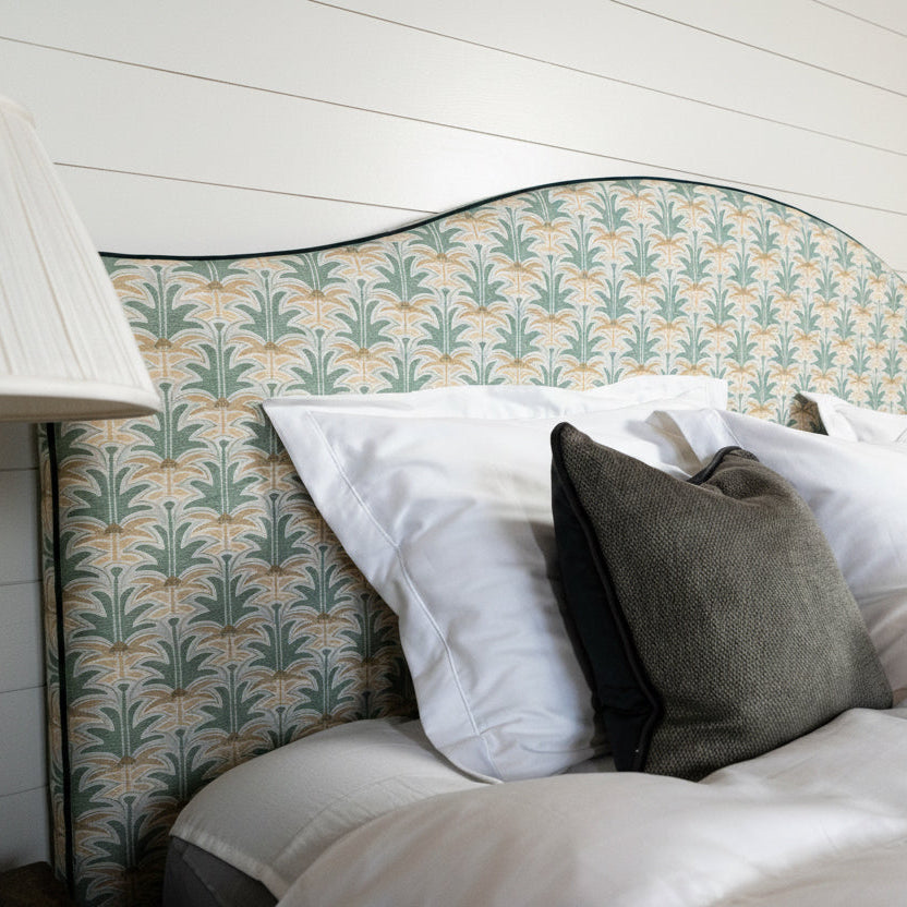 Bespok linen headboard handmade in Norway